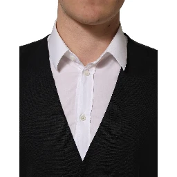 Black Wool Single Breasted Waistcoat Vest