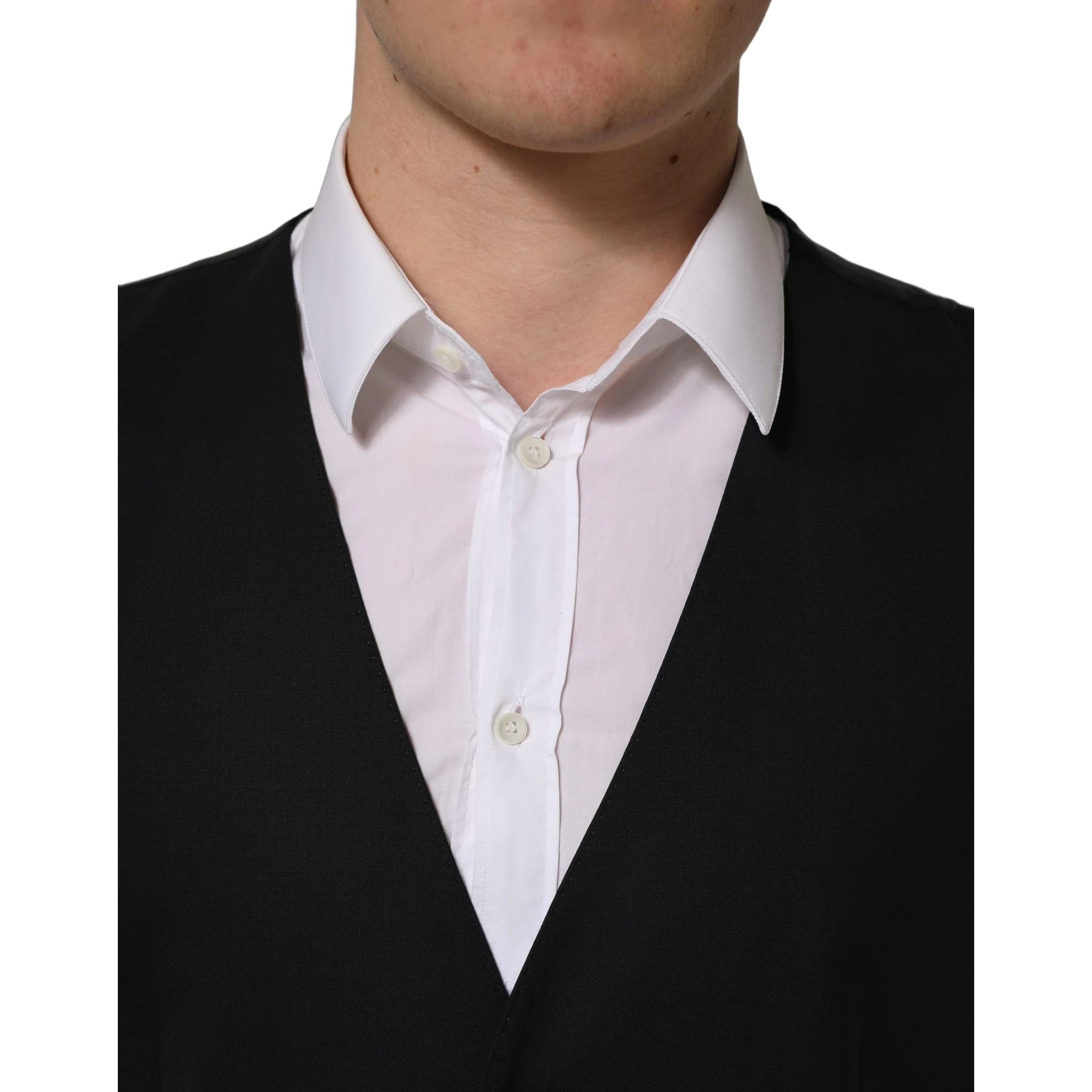 Black Wool Single Breasted Waistcoat Vest
