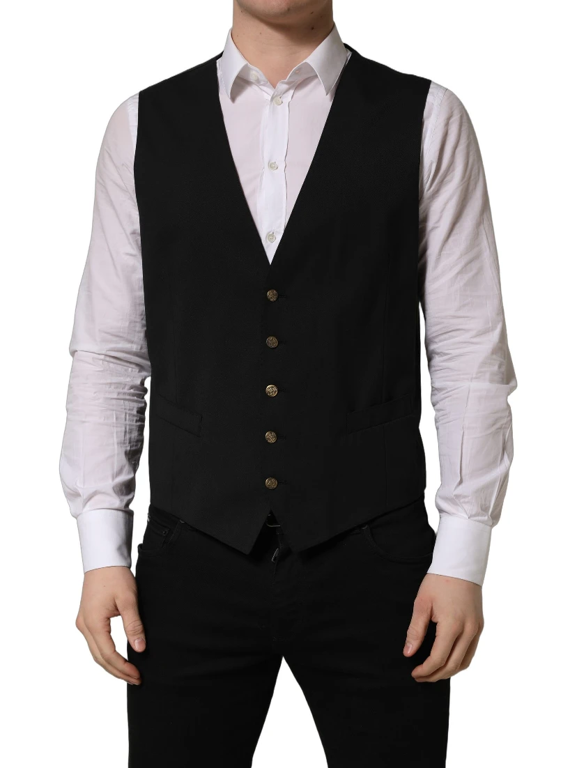 Black Single Breasted Men Waistcoat Vest
