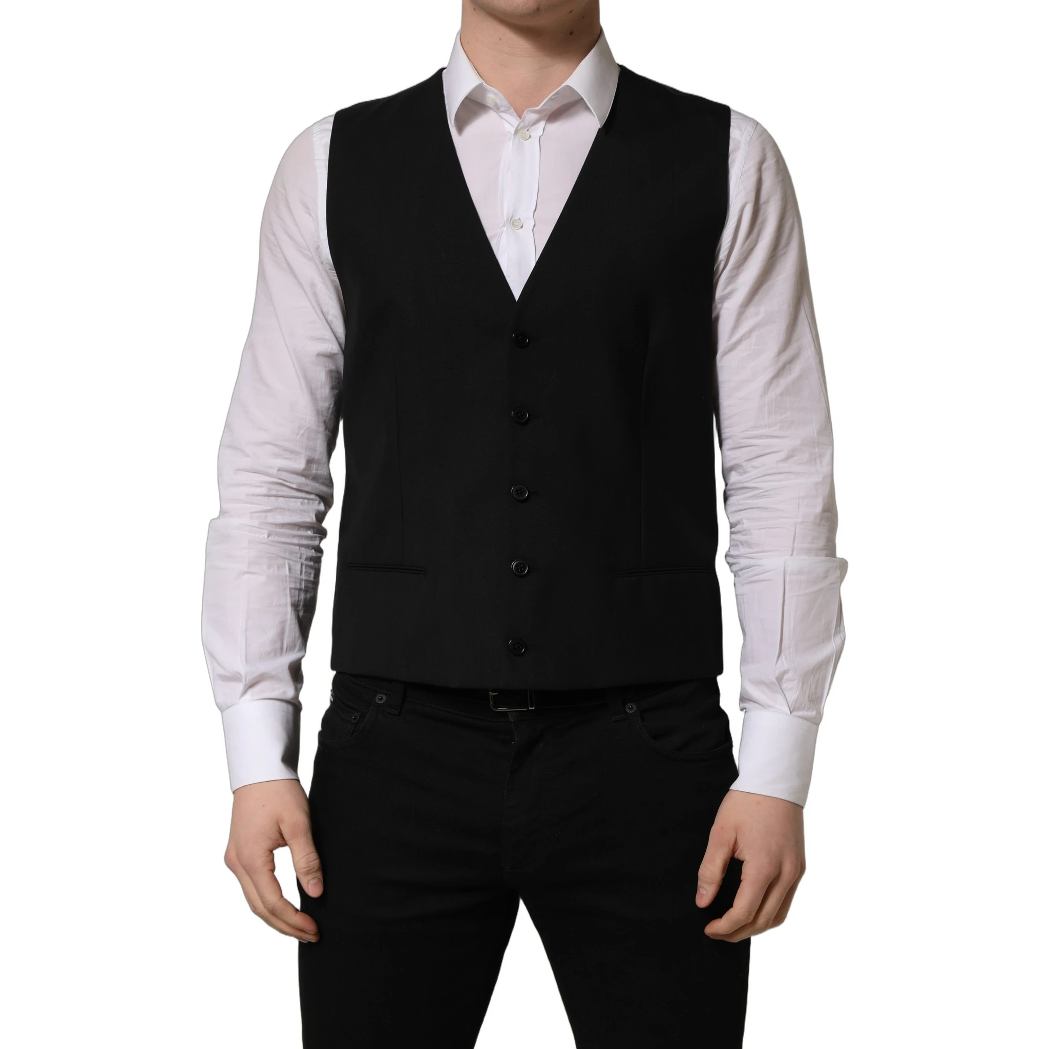 Black Wool Single Breasted Waistcoat Vest