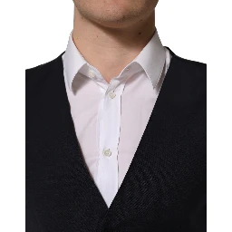 Black Wool Single Breasted Waistcoat Vest