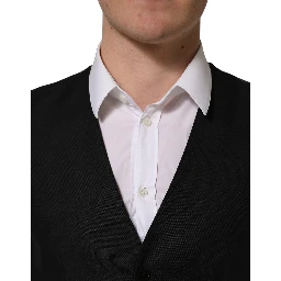 Black Wool Single Breasted Waistcoat Vest