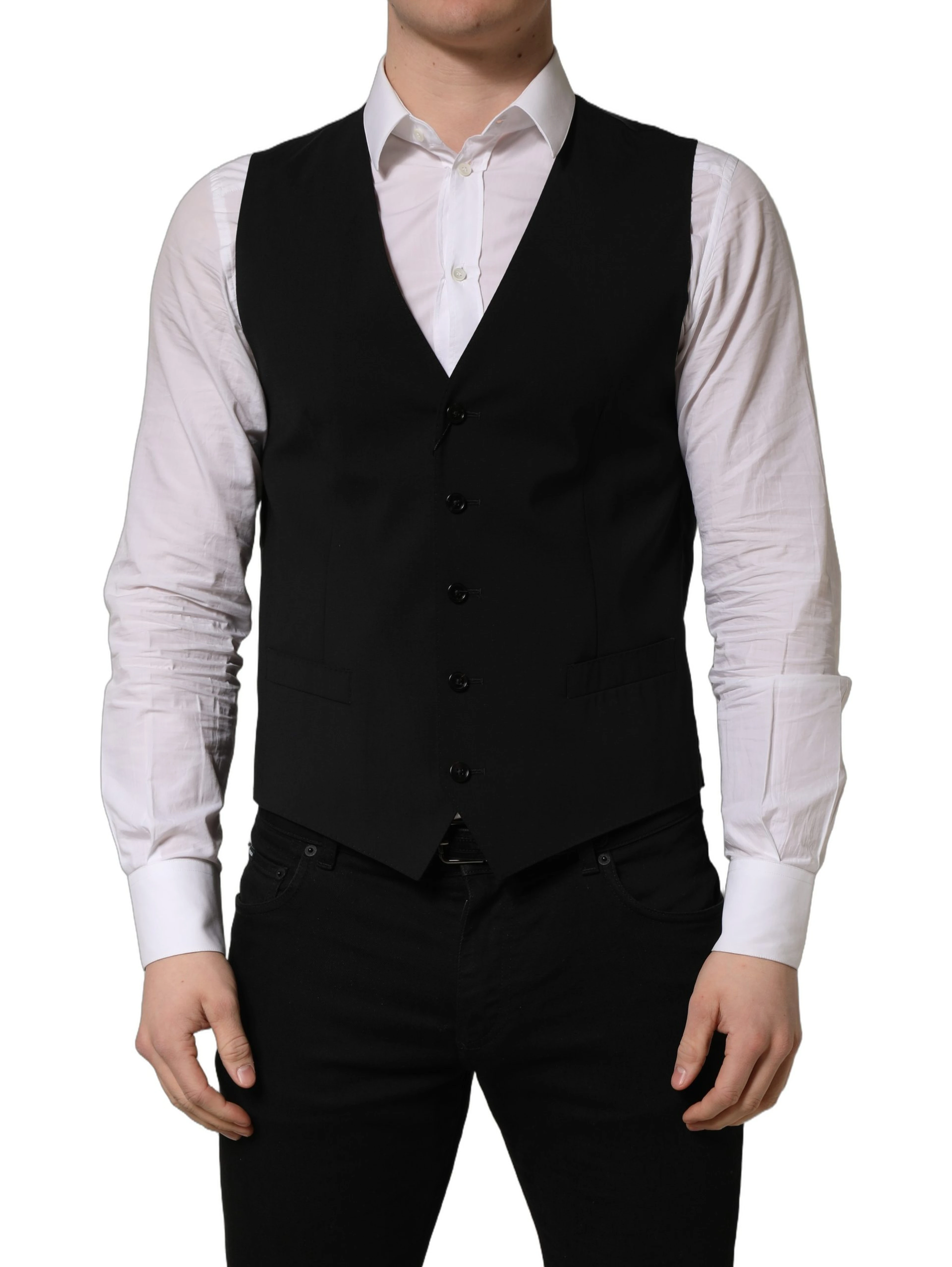 Black Wool Single Breasted Waistcoat Vest