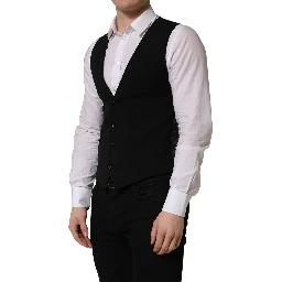 Black Wool Single Breasted Waistcoat Vest