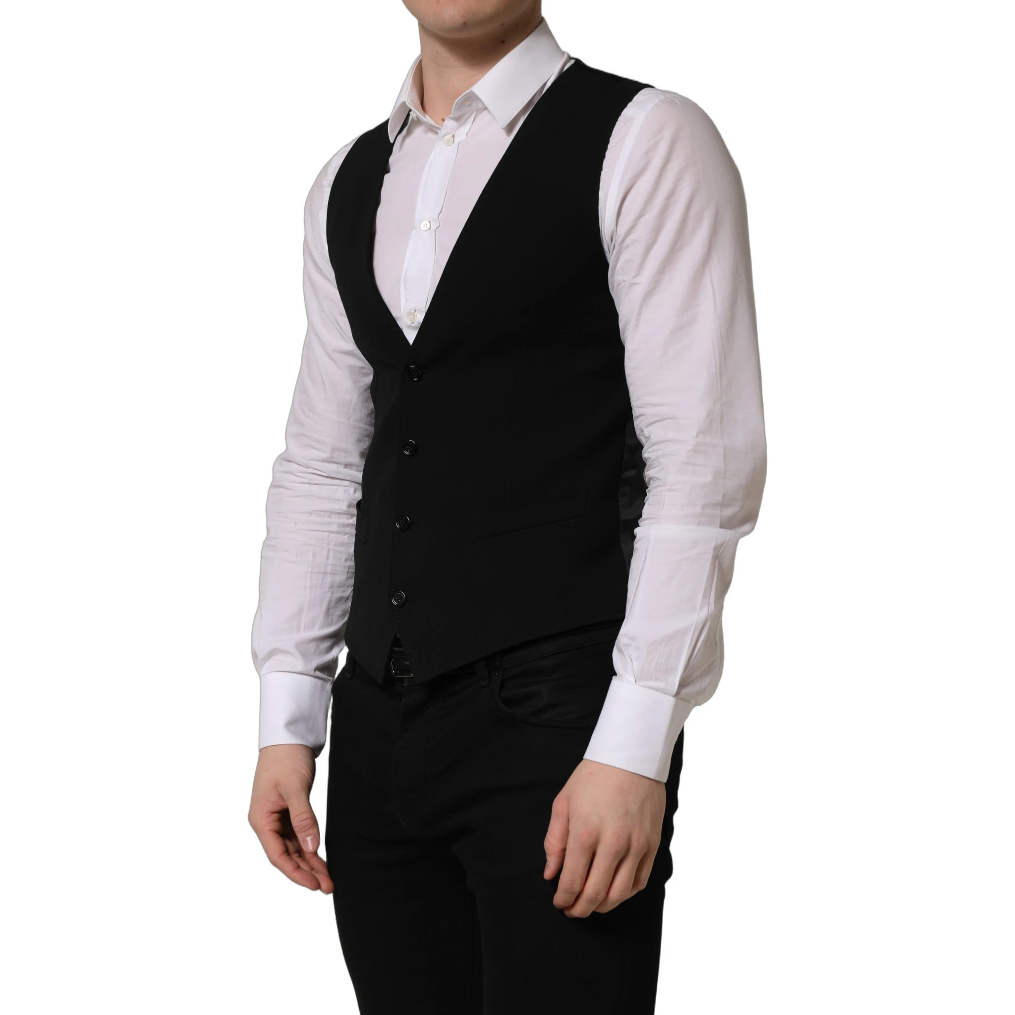 Black Wool Single Breasted Waistcoat Vest