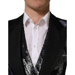 Black Jacquard Slim Fit Formal 3 Piece Suit