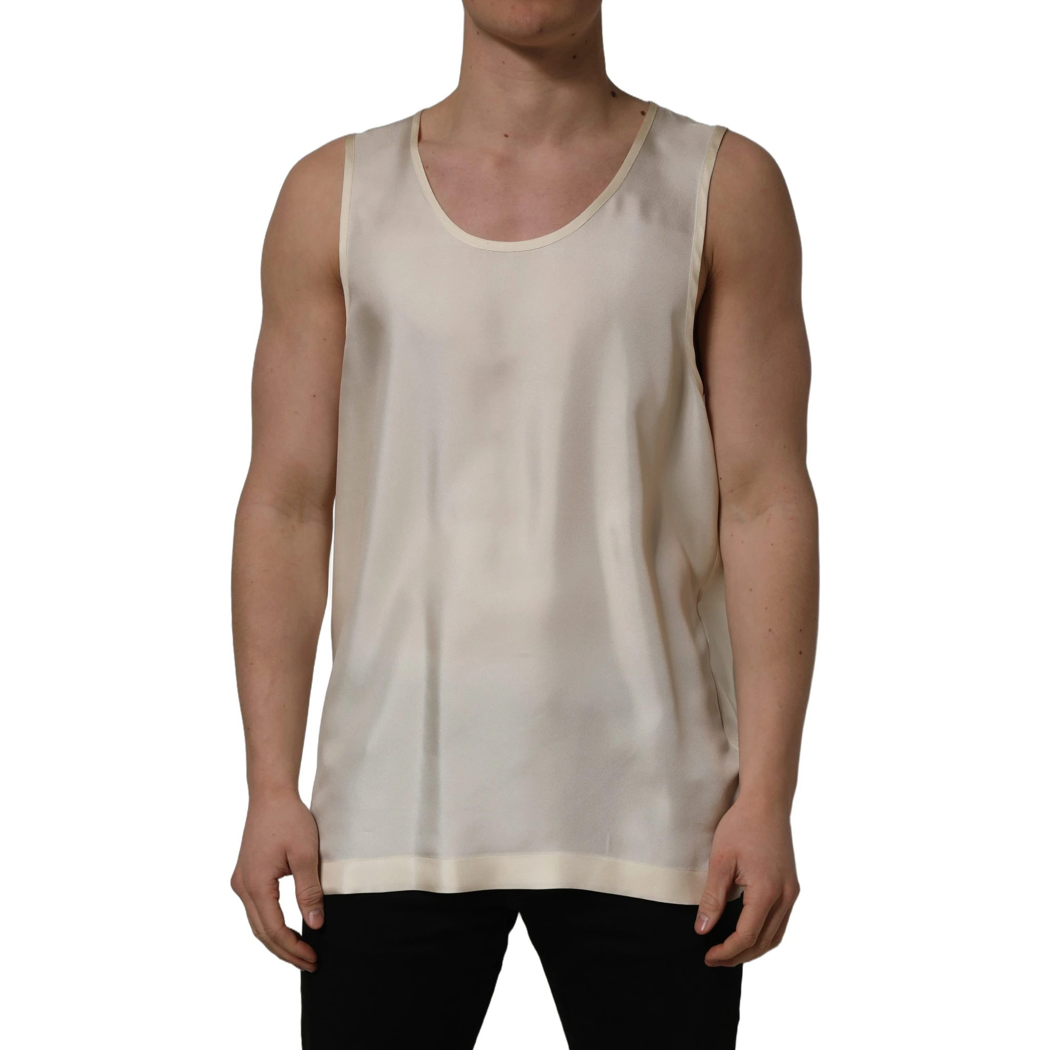 Off White Silk Sleeveless Tank Top T-shirt