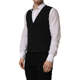 Black Wool Single Breasted Waistcoat Vest