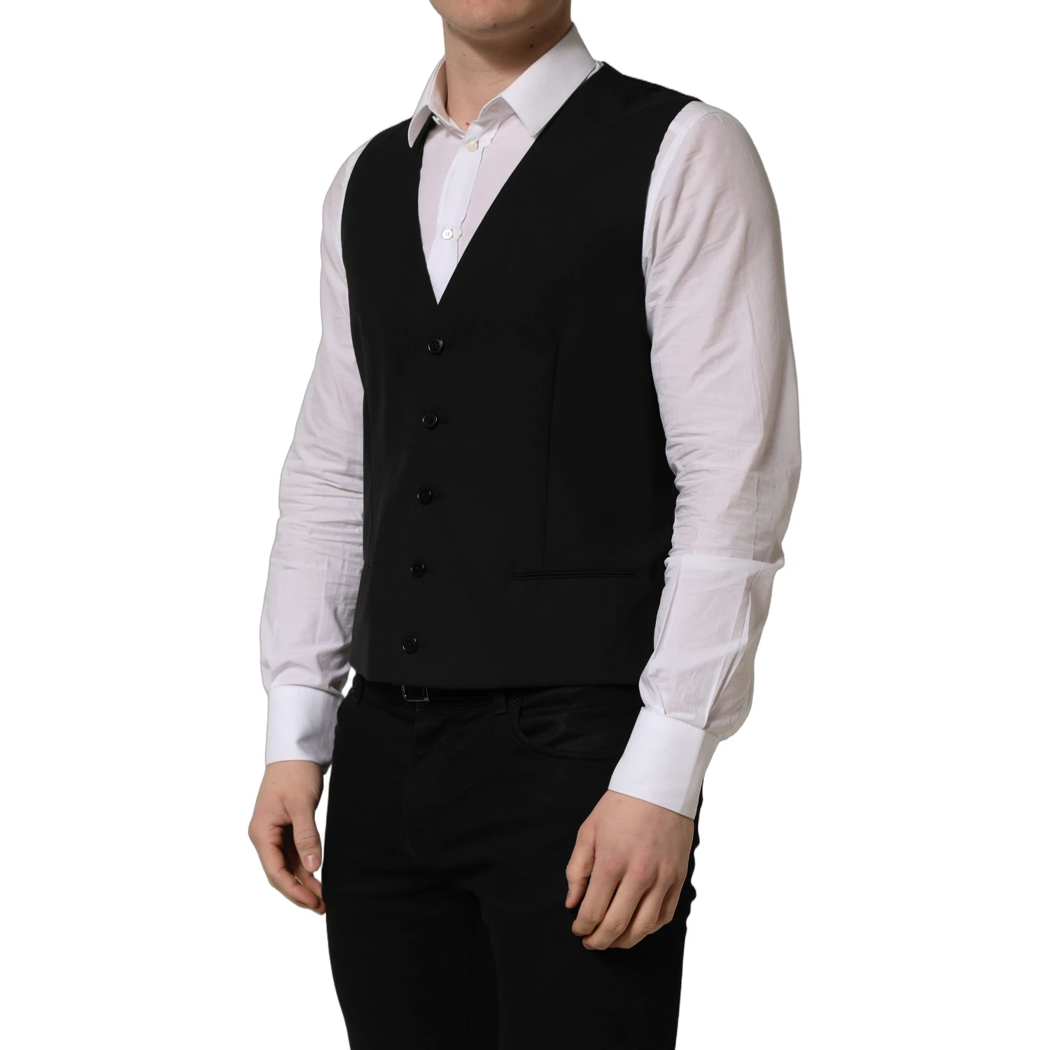 Black Wool Single Breasted Waistcoat Vest