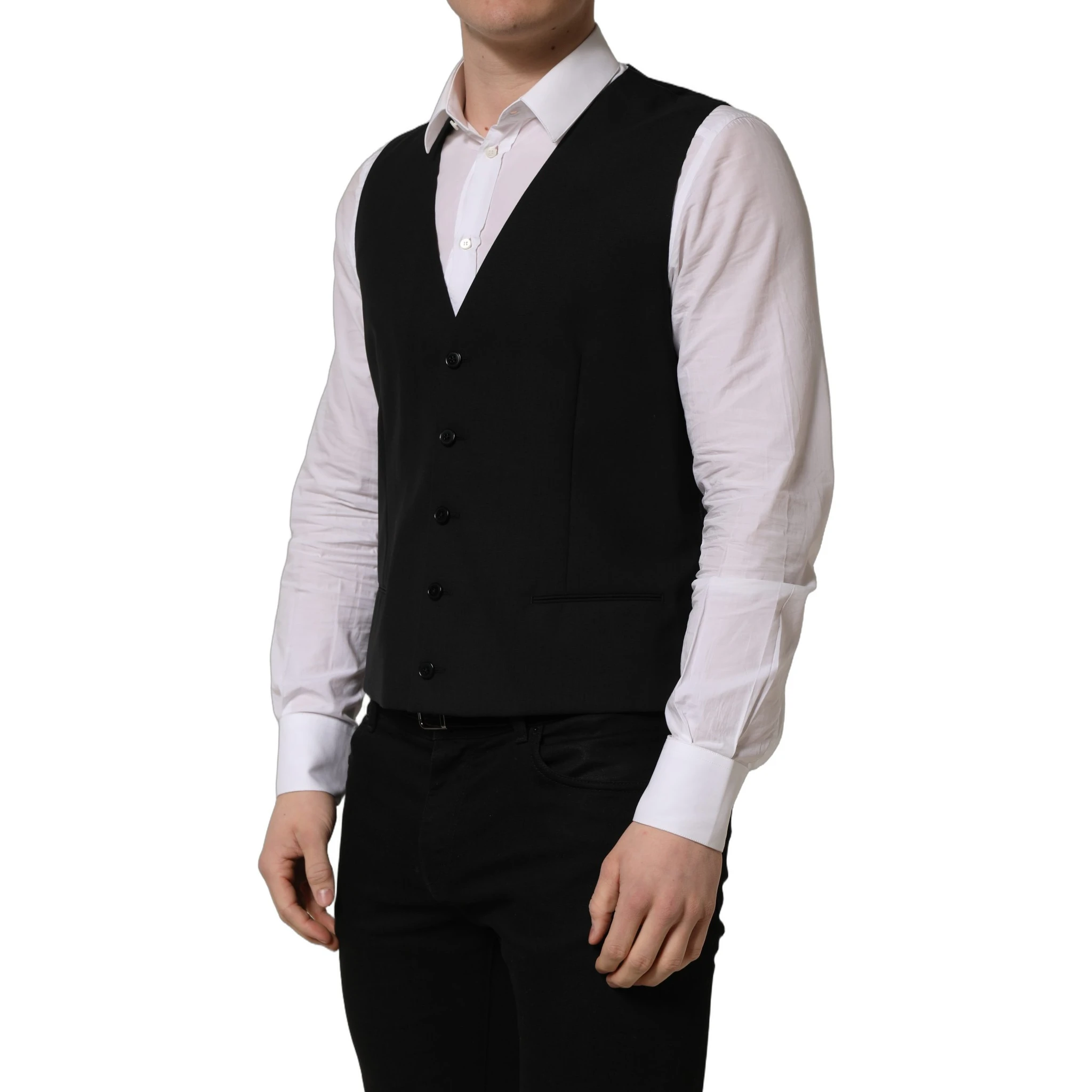 Black Wool Single Breasted Waistcoat Vest