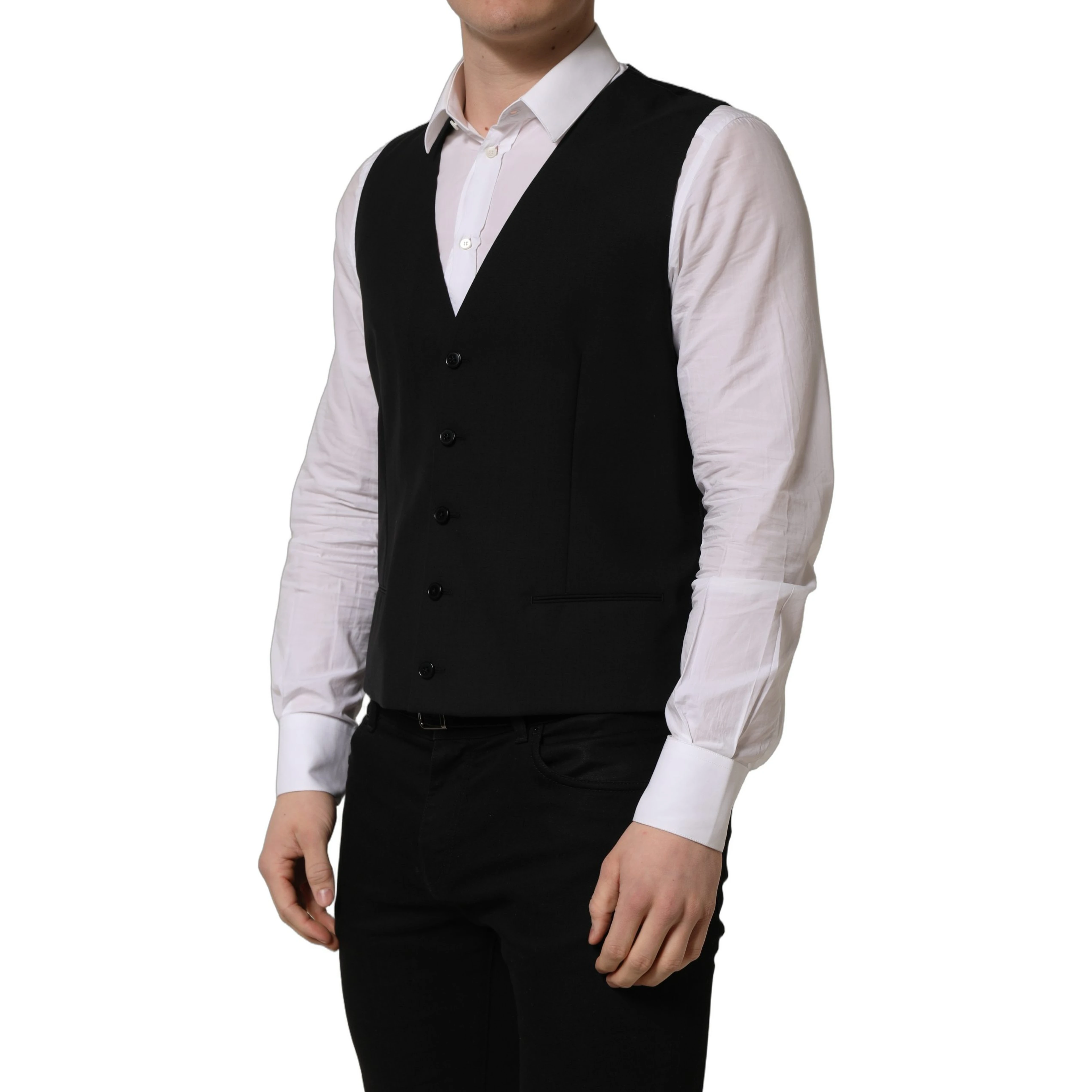 Black Wool Single Breasted Waistcoat Vest