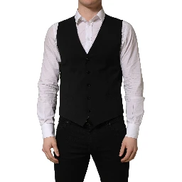 Black Wool Single Breasted Waistcoat Vest