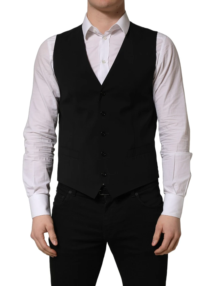 Black Wool Single Breasted Waistcoat Vest alternative