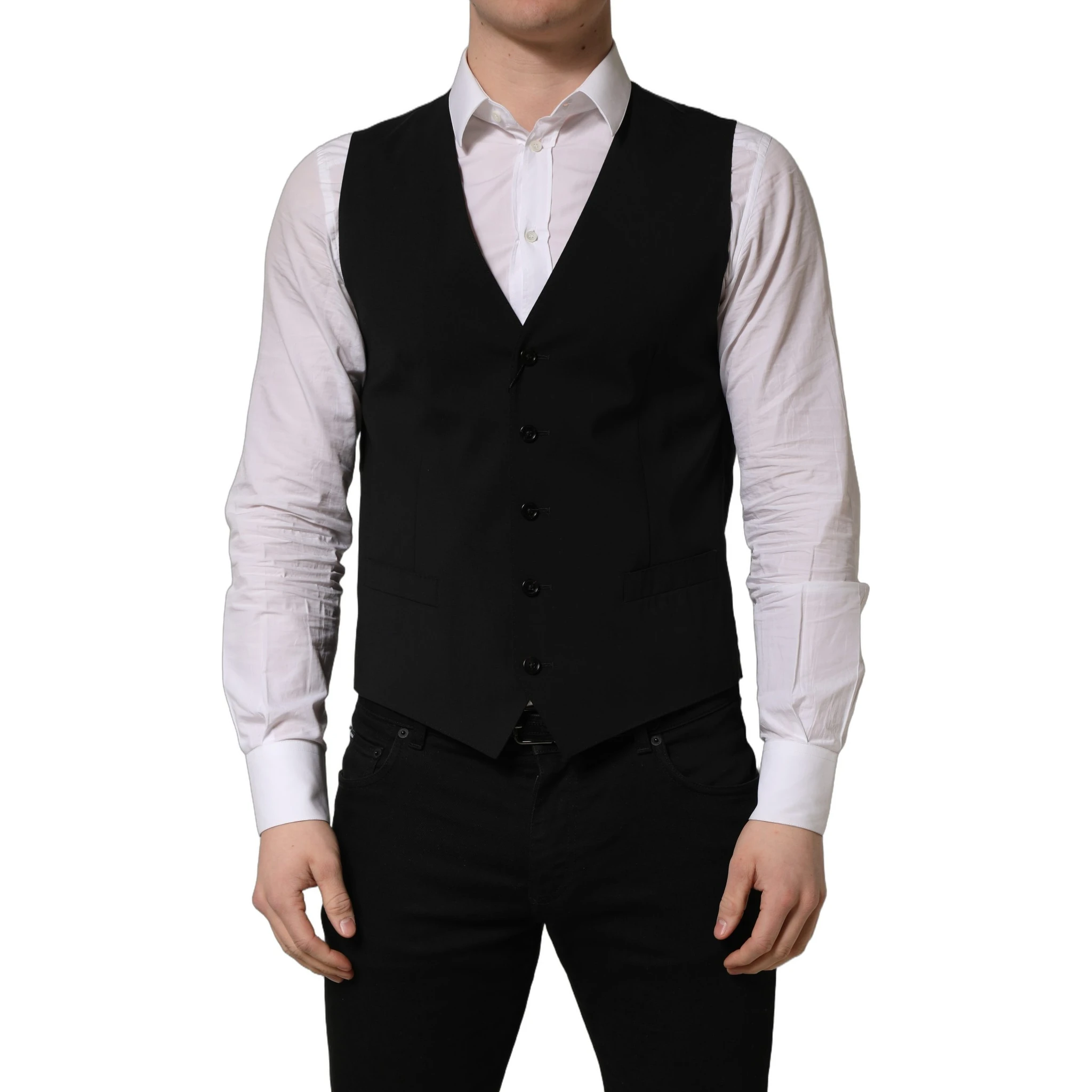 Black Wool Single Breasted Waistcoat Vest