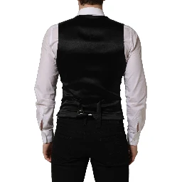 Black Wool Single Breasted Waistcoat Vest