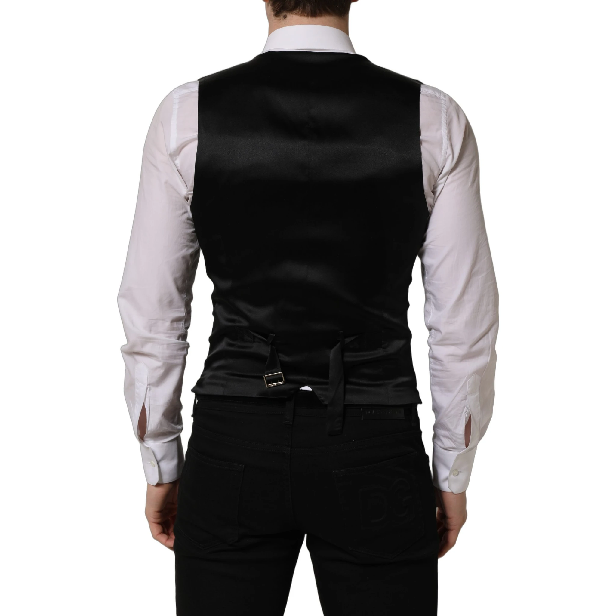 Black Wool Single Breasted Waistcoat Vest