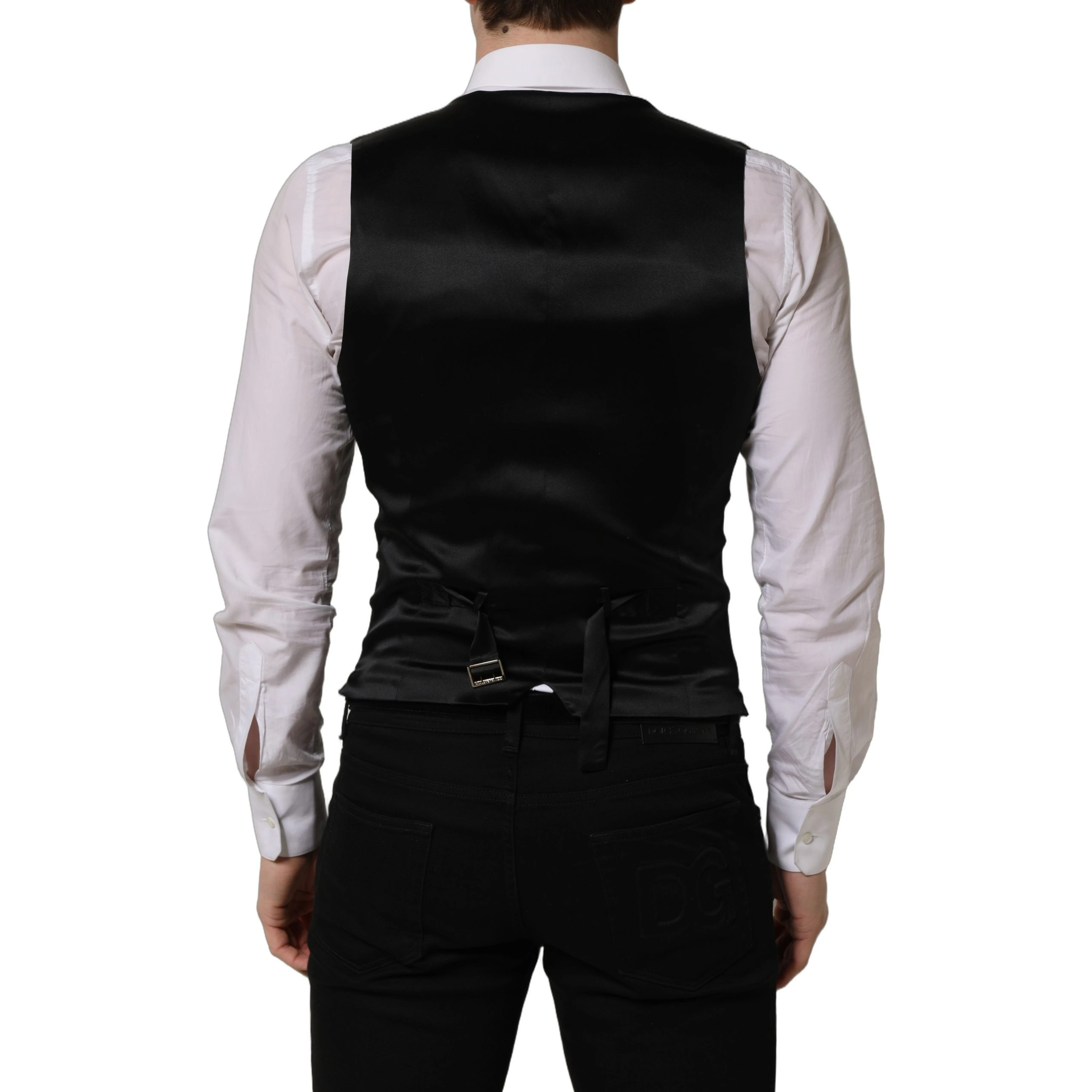 Black Wool Single Breasted Waistcoat Vest