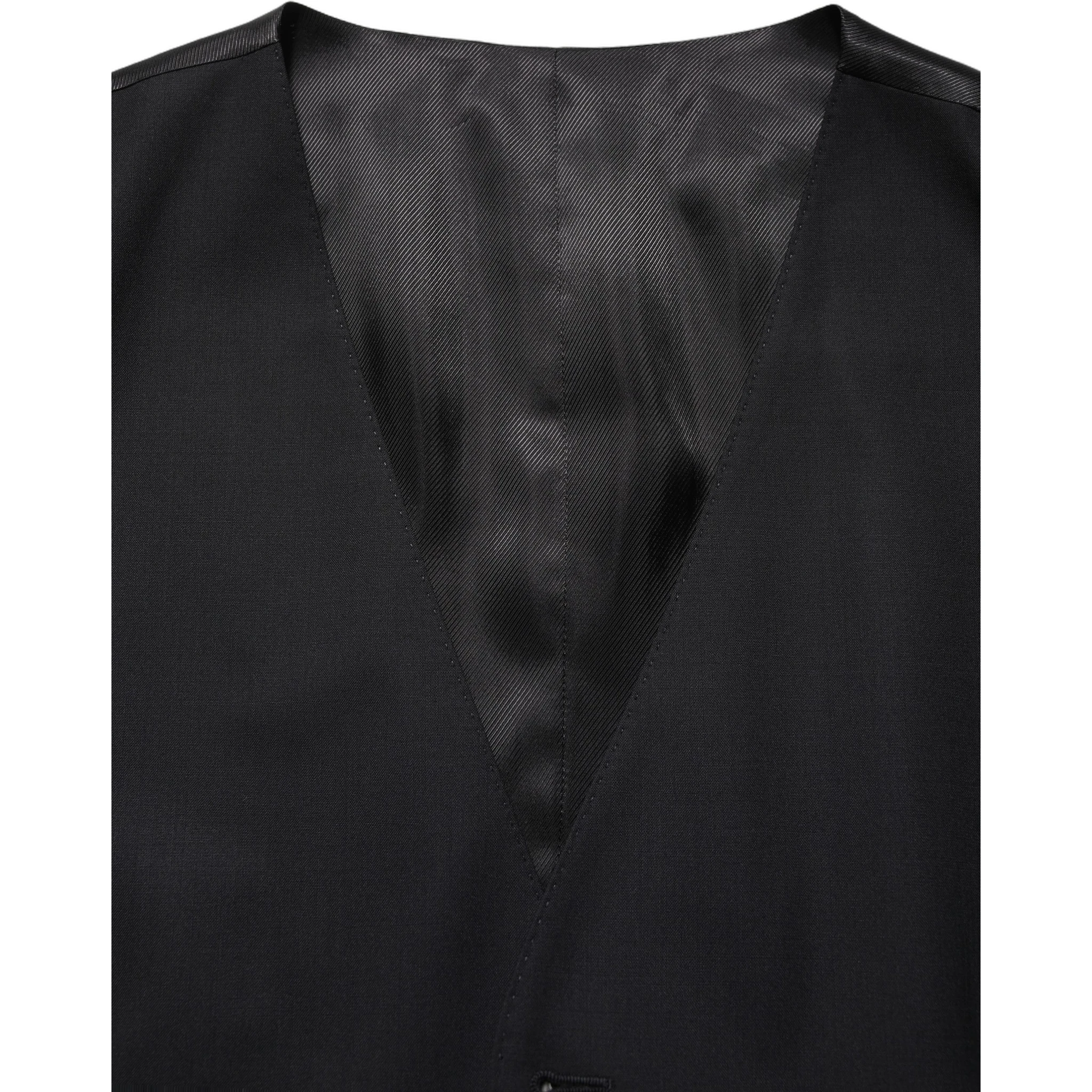 Black Wool Single Breasted Waistcoat Vest
