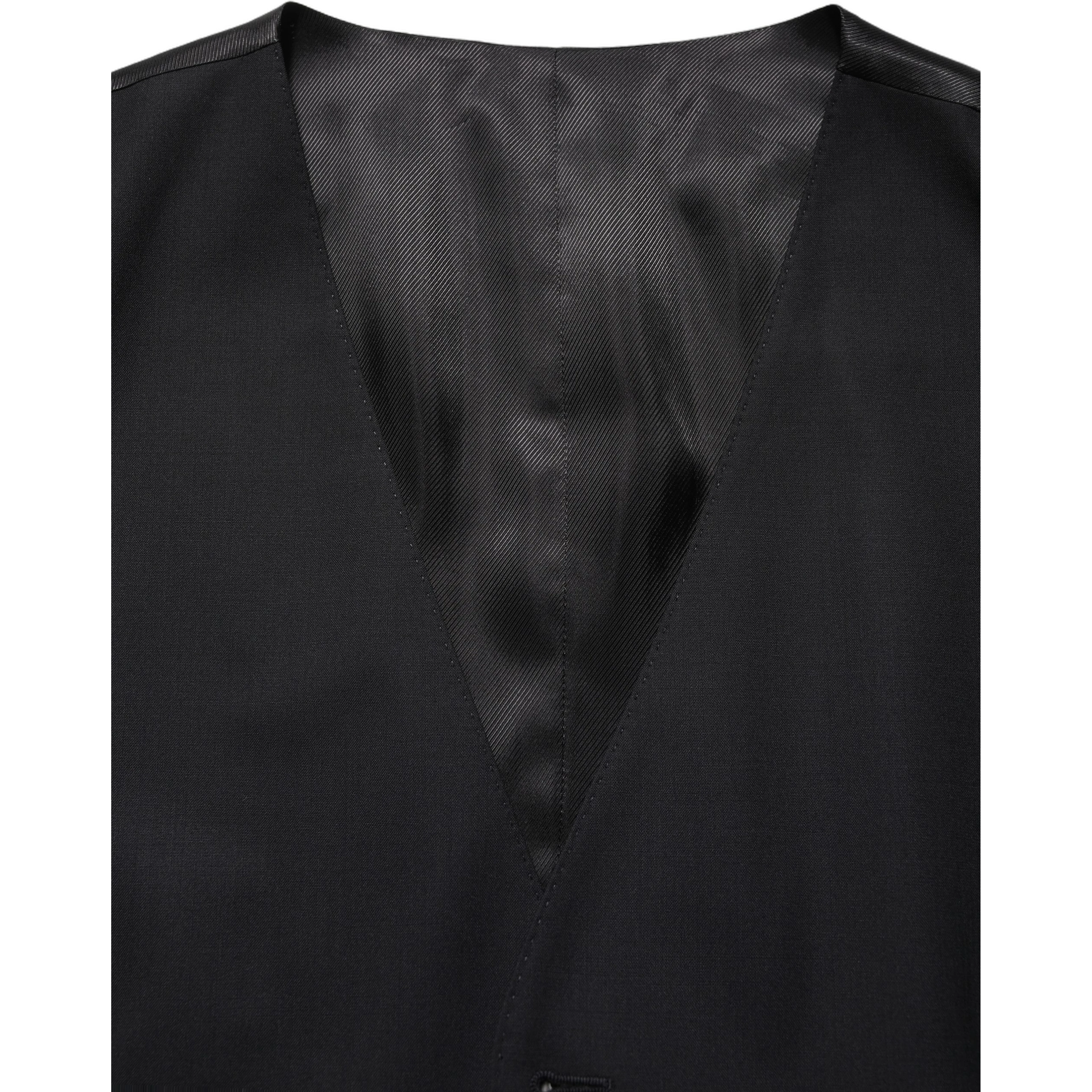Black Wool Single Breasted Waistcoat Vest