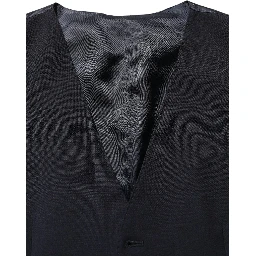 Black Wool Single Breasted Waistcoat Vest
