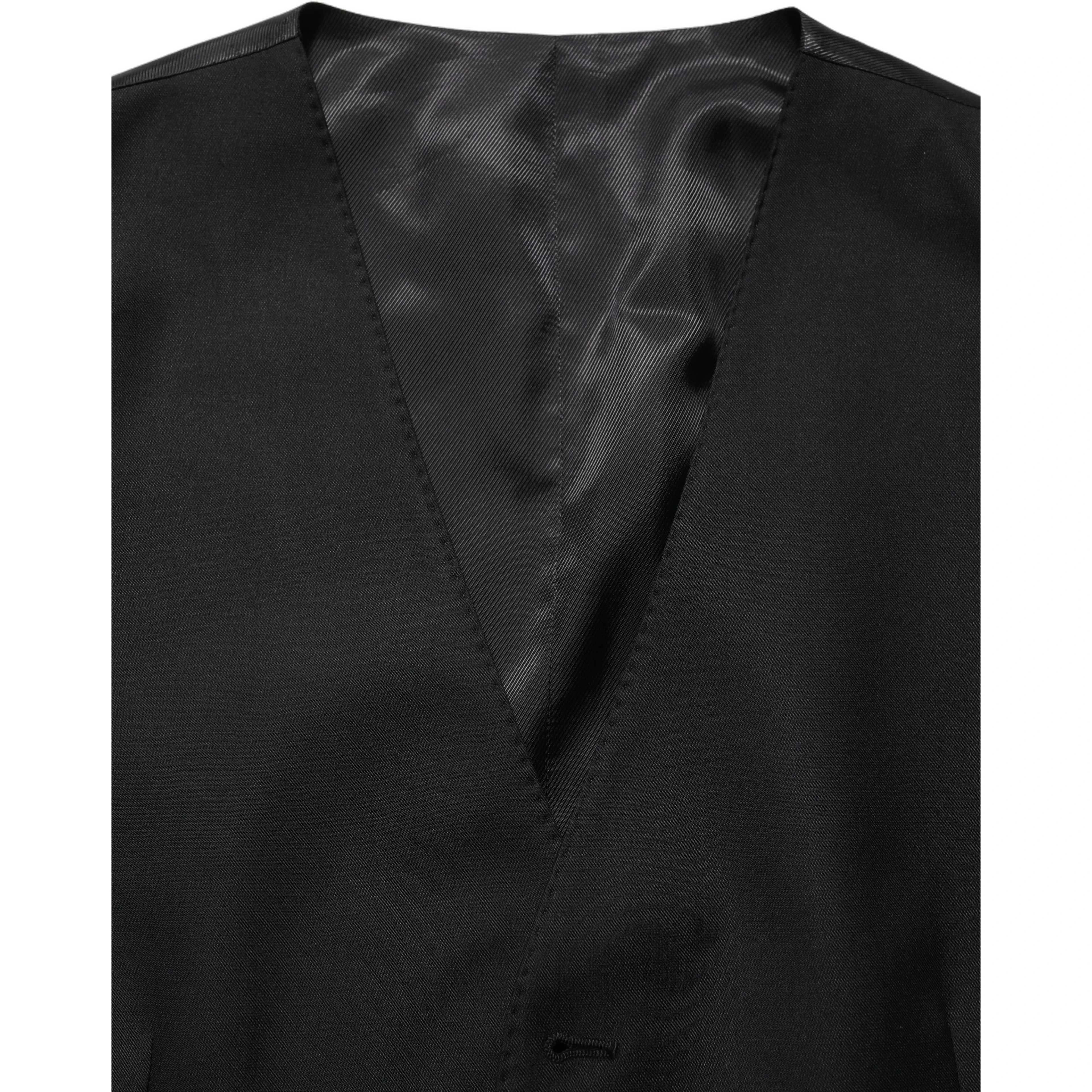 Black Wool Single Breasted Waistcoat Vest