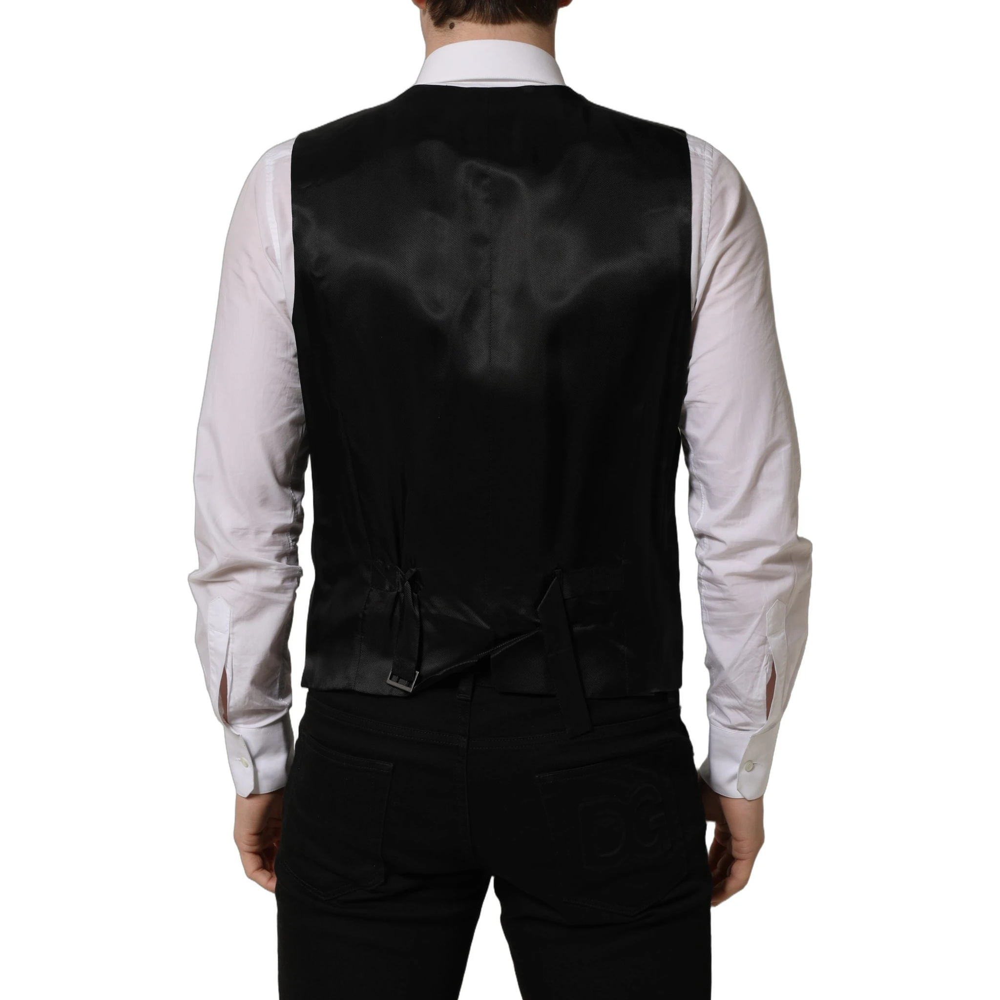 Black Wool Single Breasted Waistcoat Vest