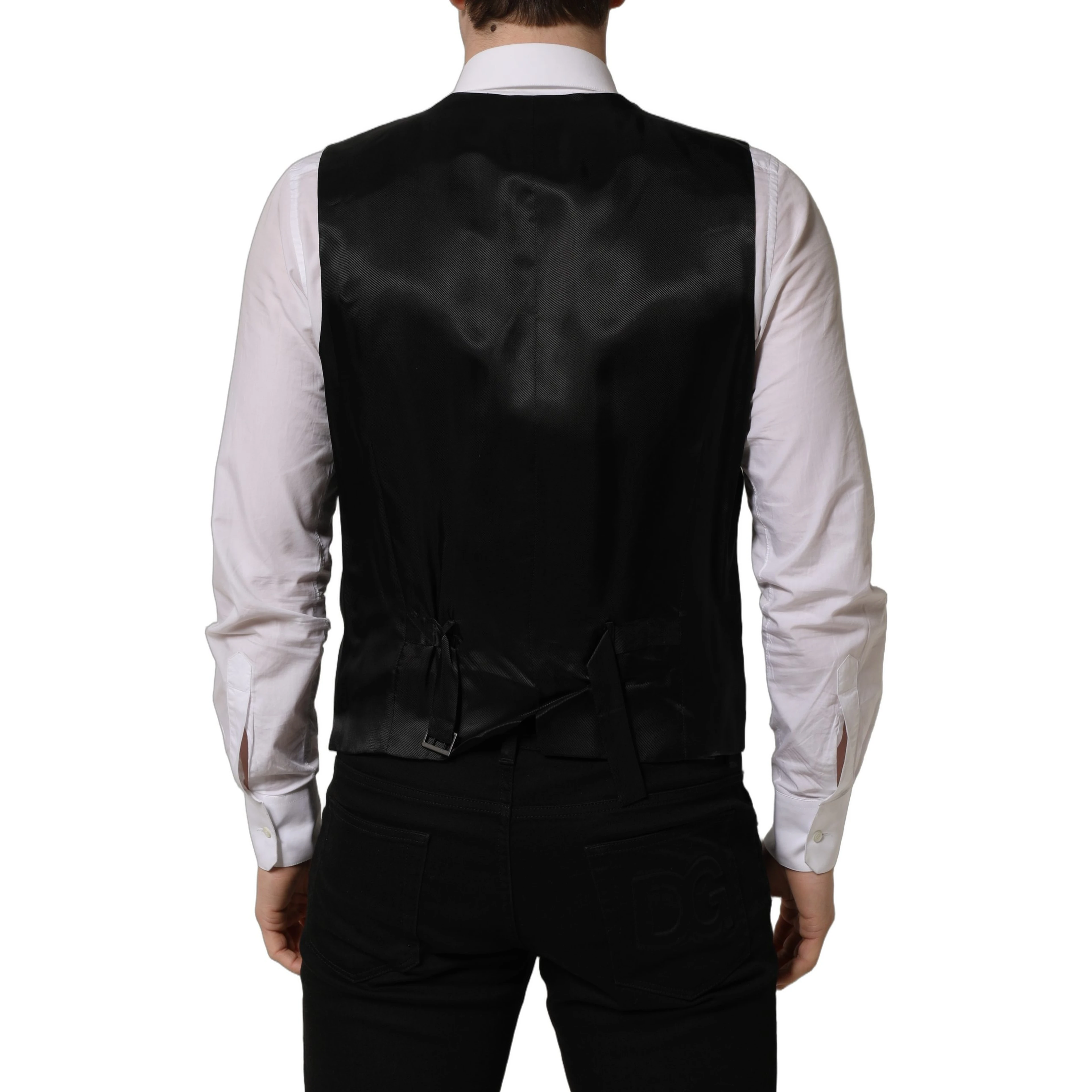 Black Wool Single Breasted Waistcoat Vest