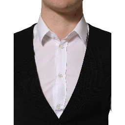 Black Wool Single Breasted Waistcoat Vest