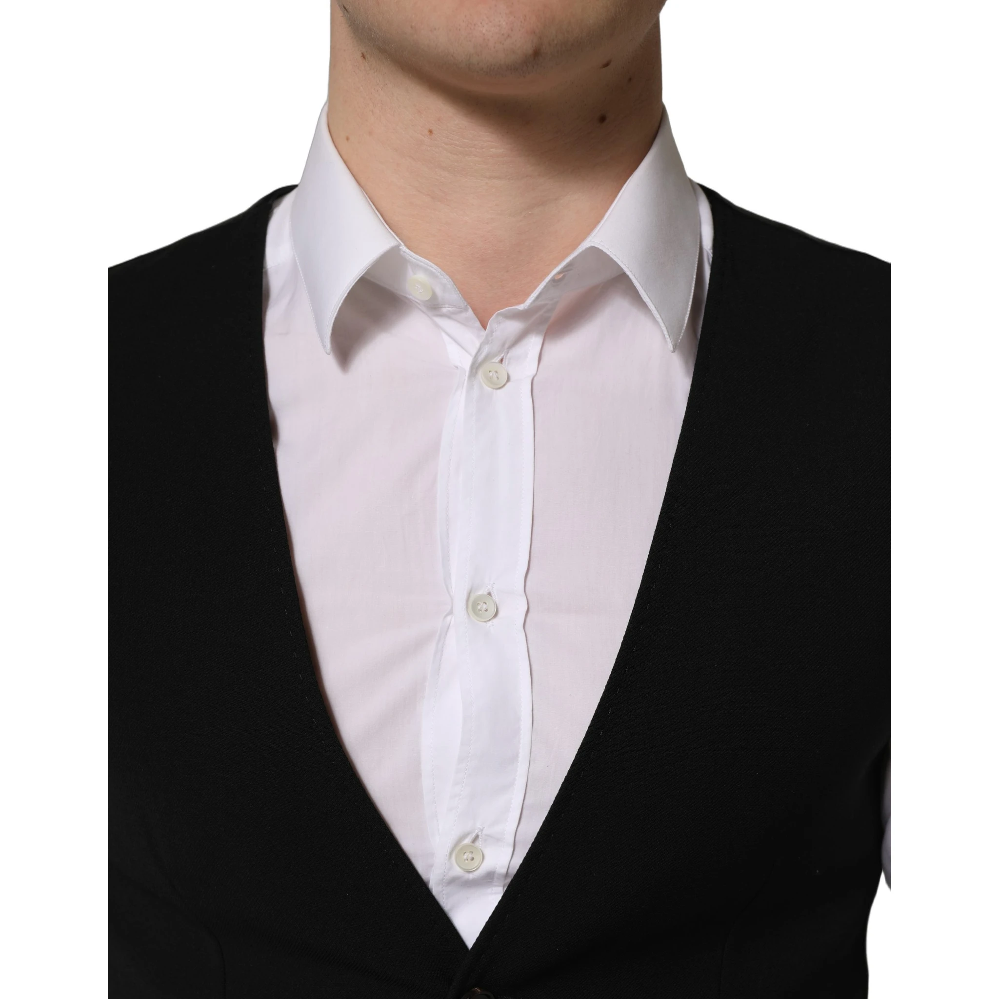 Black Wool Single Breasted Waistcoat Vest