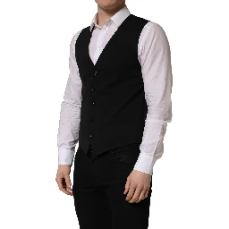Black Wool Single Breasted Waistcoat Vest