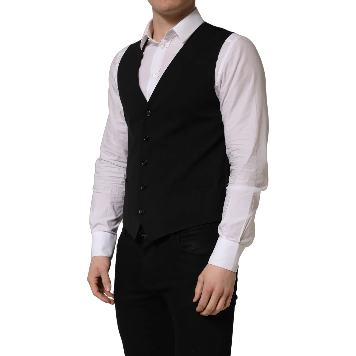 Black Wool Single Breasted Waistcoat Vest