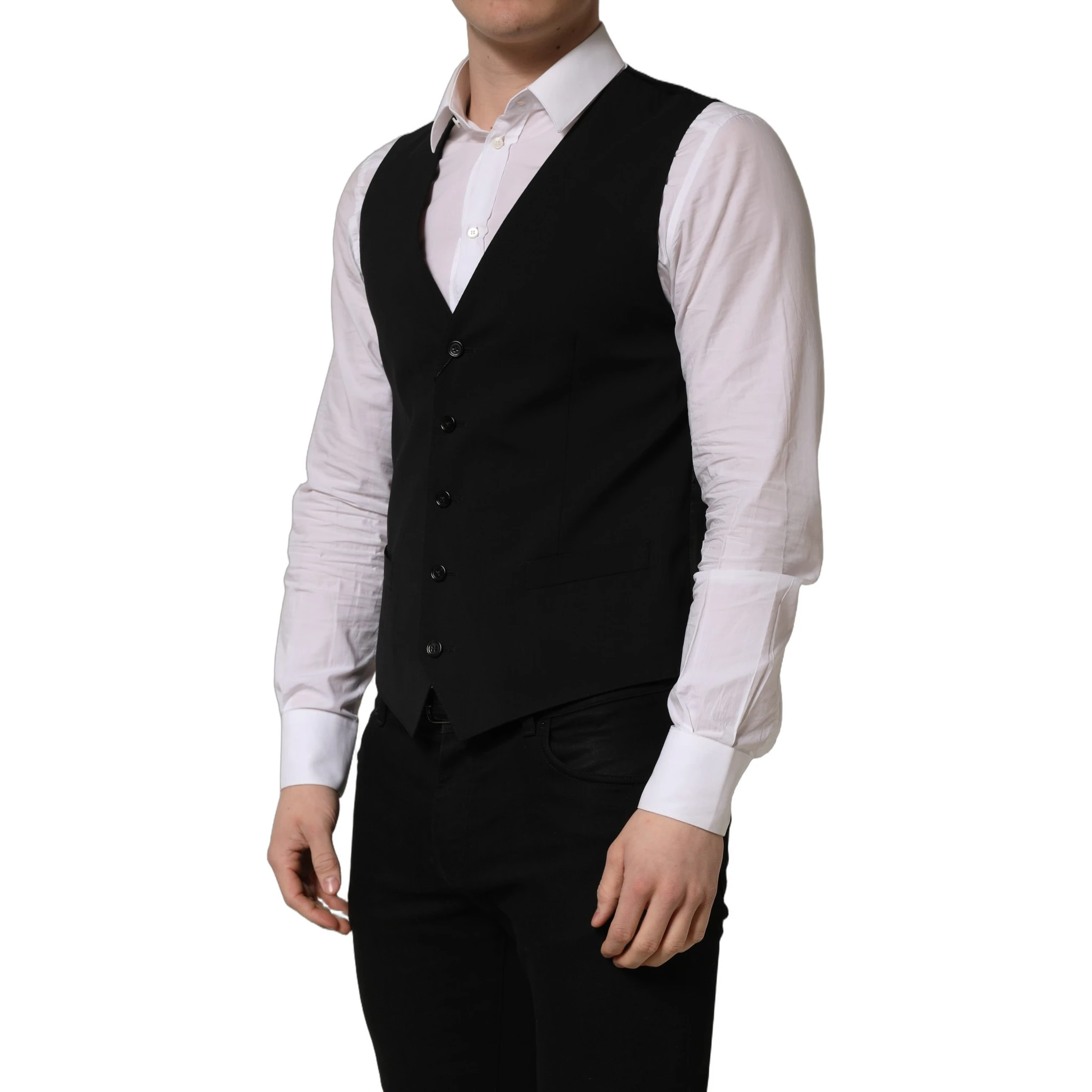 Black Wool Single Breasted Waistcoat Vest