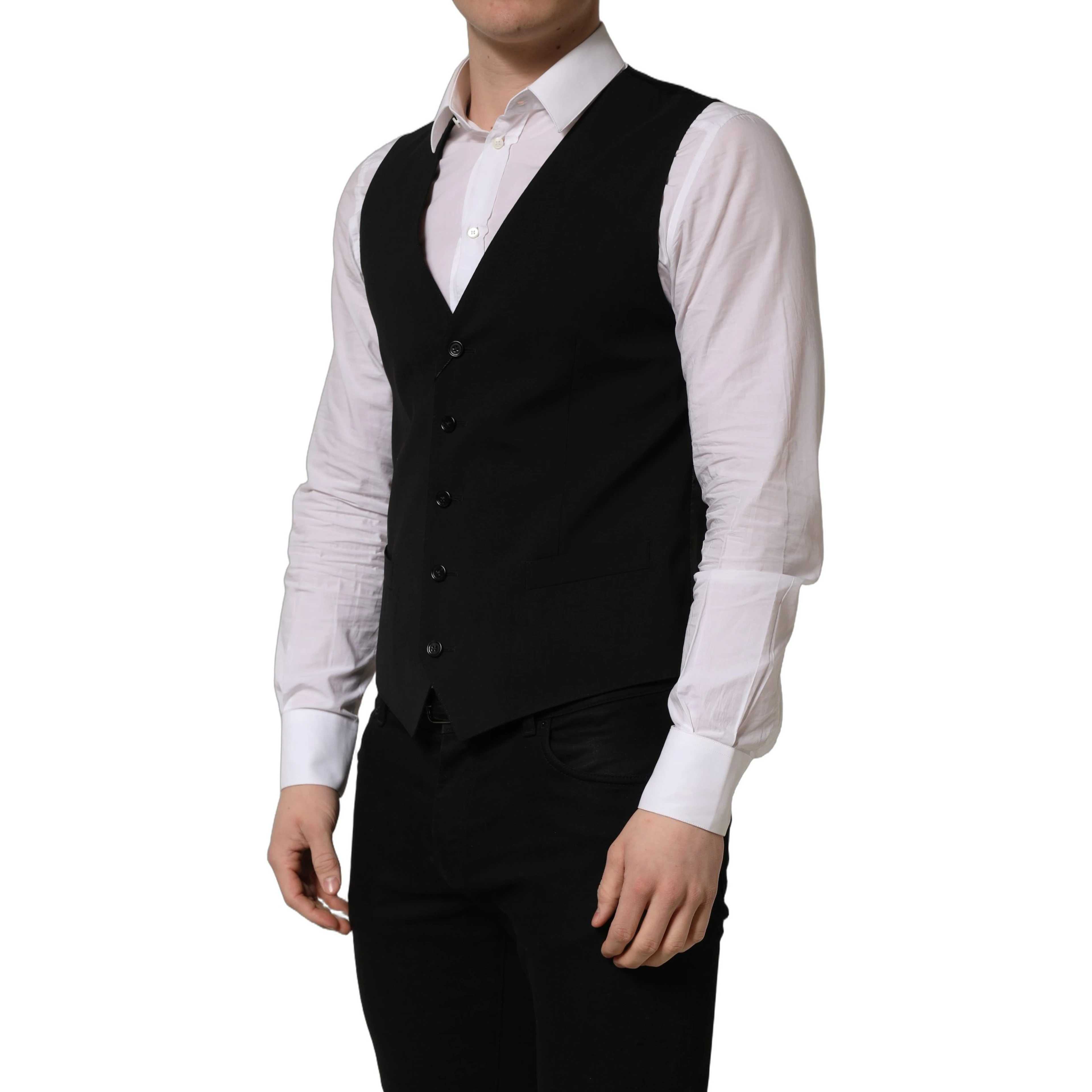 Black Wool Single Breasted Waistcoat Vest
