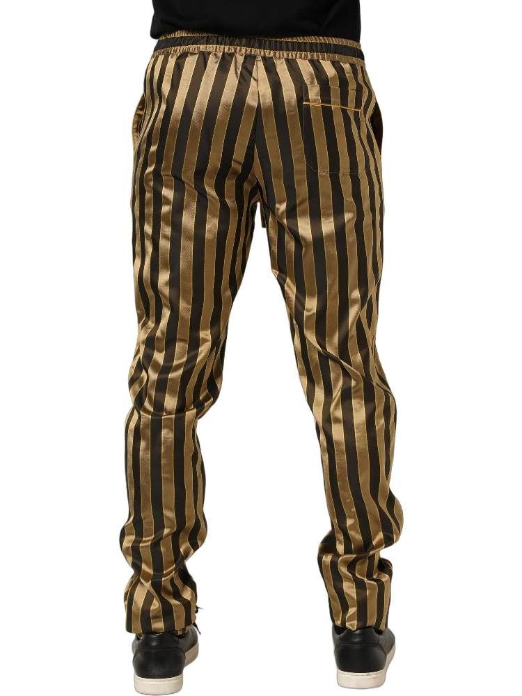 Gold Black Stripes Satin Tapered Leg Men Pants