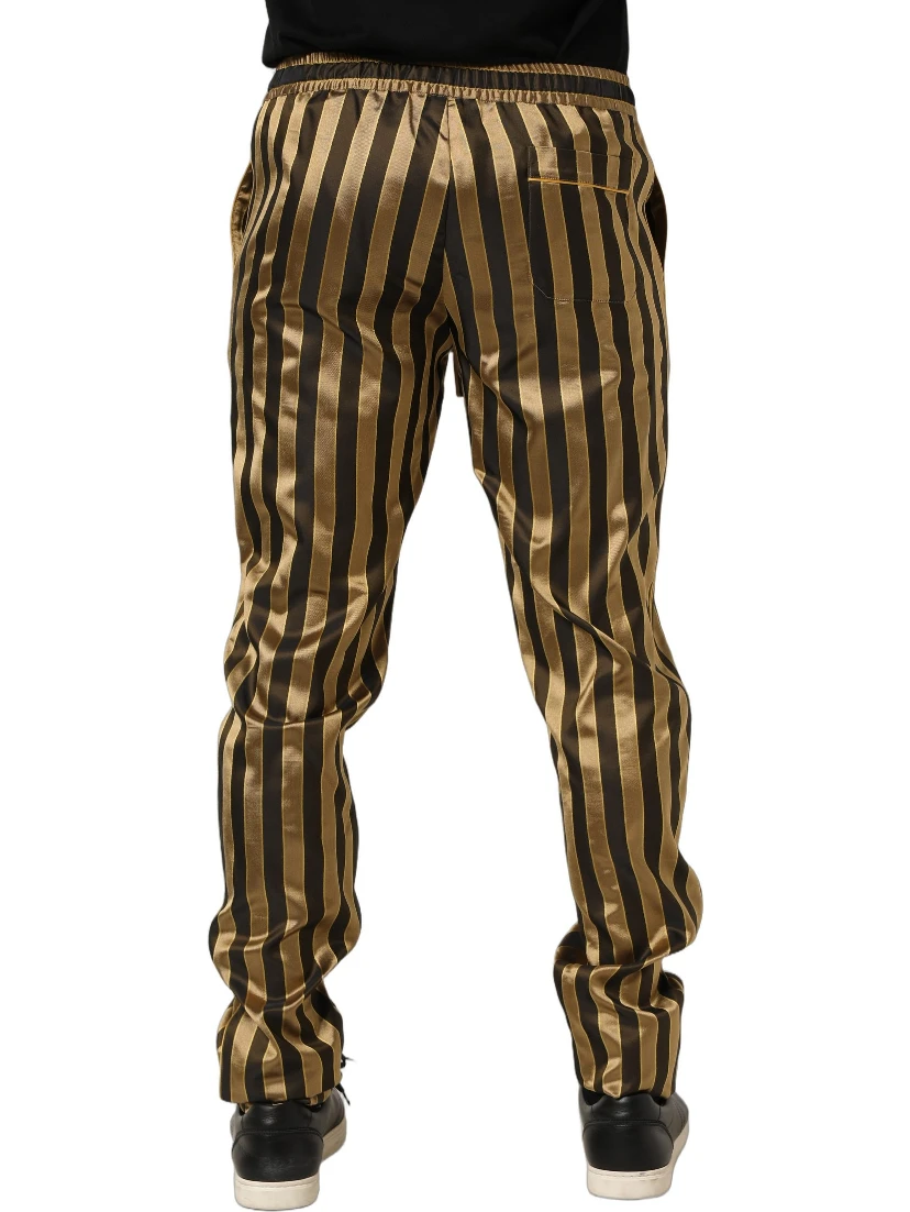 Gold Black Stripes Satin Tapered Leg Men Pants