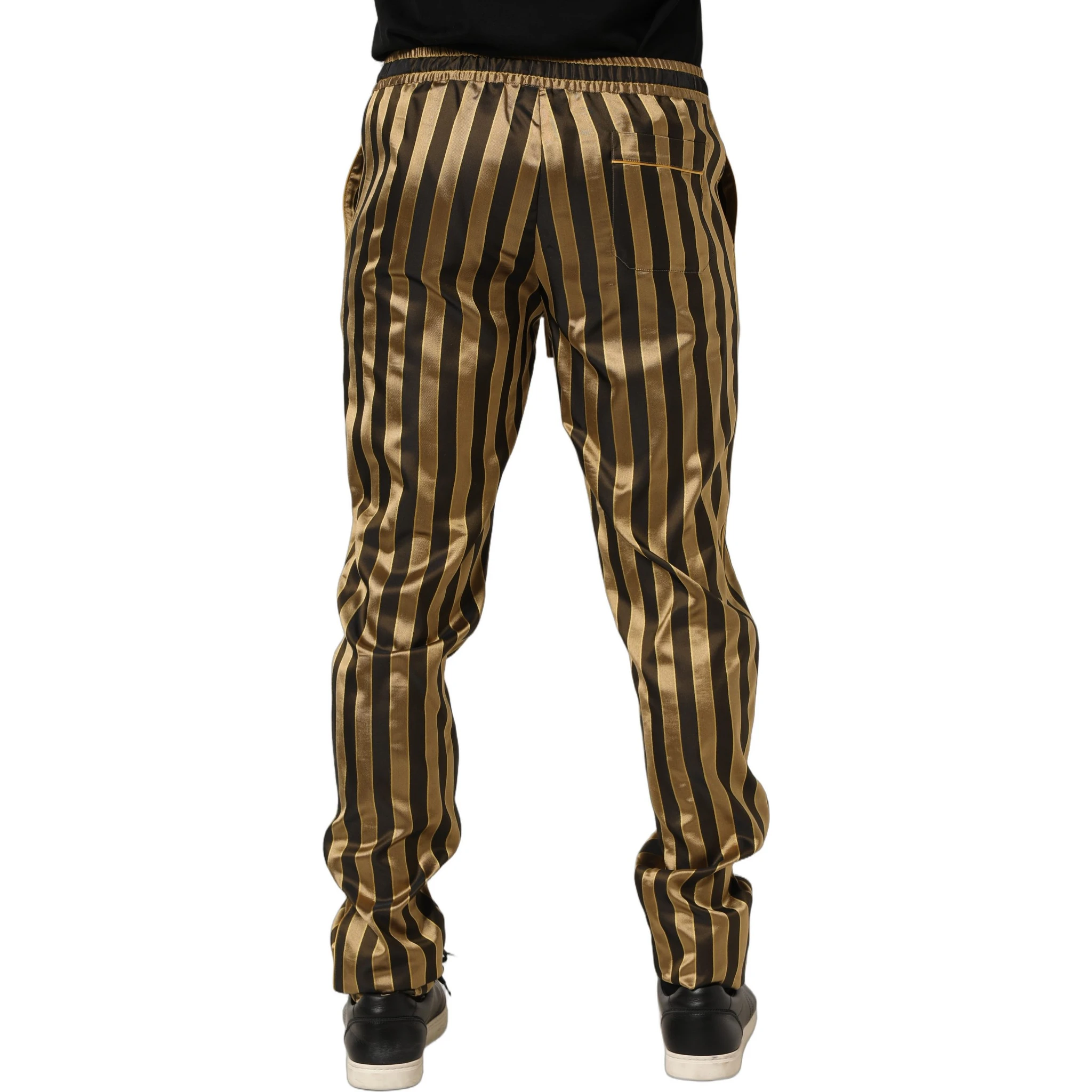 Gold Black Stripes Satin Tapered Leg Men Pants