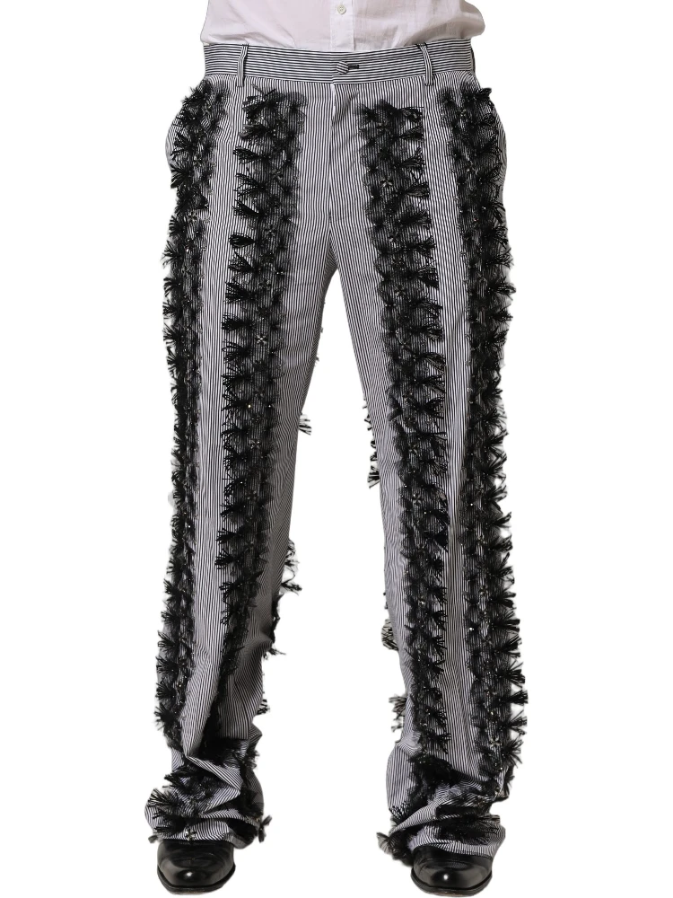 BlackGray Pinstripe Embellished Trouser Pants