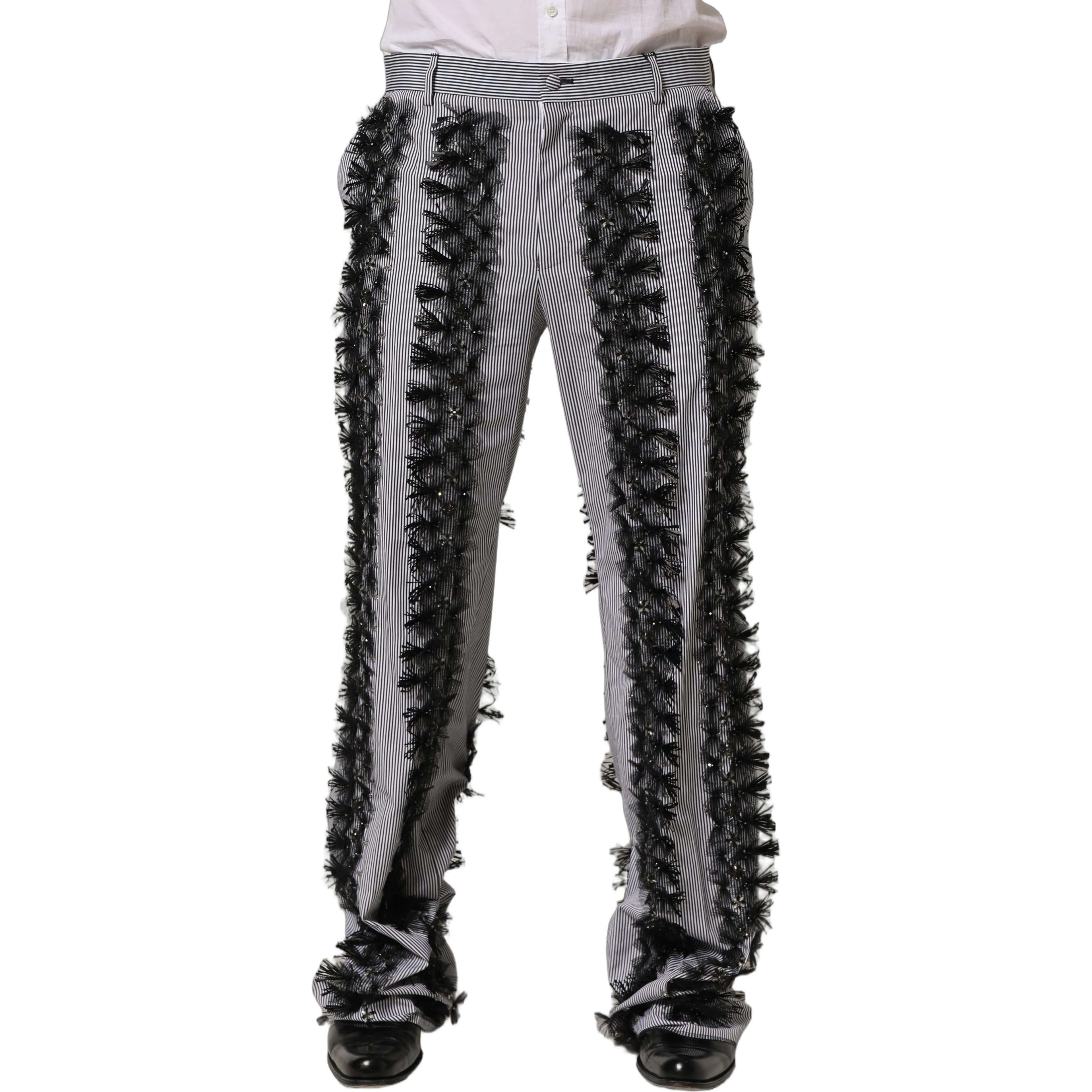 BlackGray Pinstripe Embellished Trouser Pants