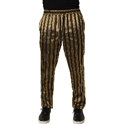 Gold Black Stripe Satin Tapered Leg Men Pants