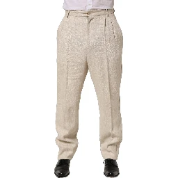 Beige Linen Tapered Men Dress Trouser Pants