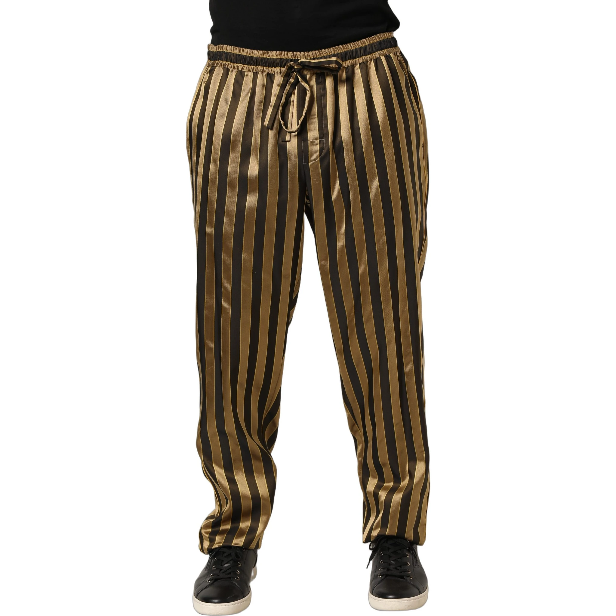 Gold Black Stripes Satin Tapered Leg Pants