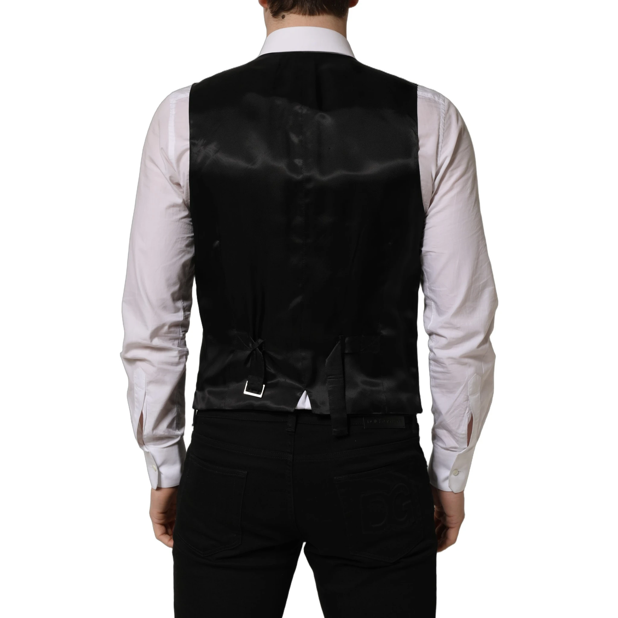 Black Wool Single Breasted Waistcoat Vest