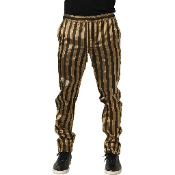 Gold Black Stripes Satin Tapered Leg Men Pants