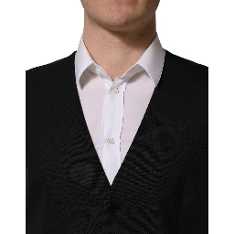 Black Wool Single Breasted Waistcoat Vest