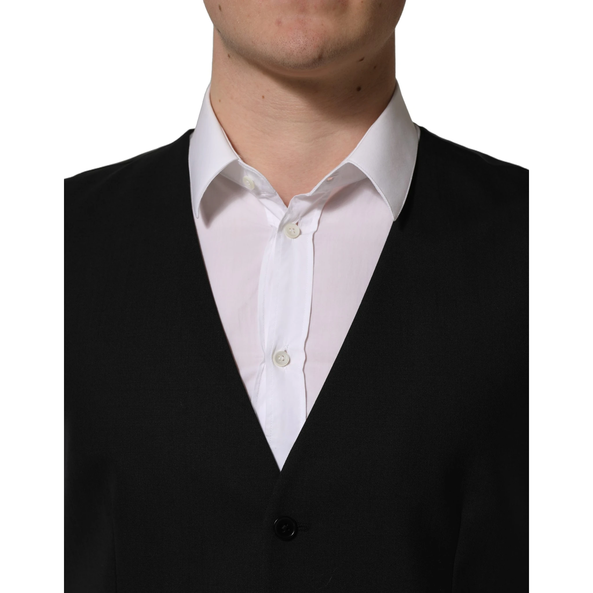 Black Wool Single Breasted Waistcoat Vest