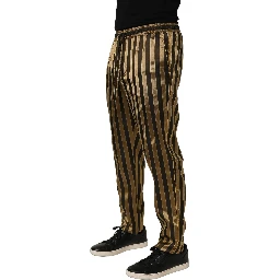 Gold Black Stripe Satin Tapered Leg Men Pants