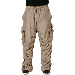 Brown Ruched Cargo Parachute Men Jogger Pants