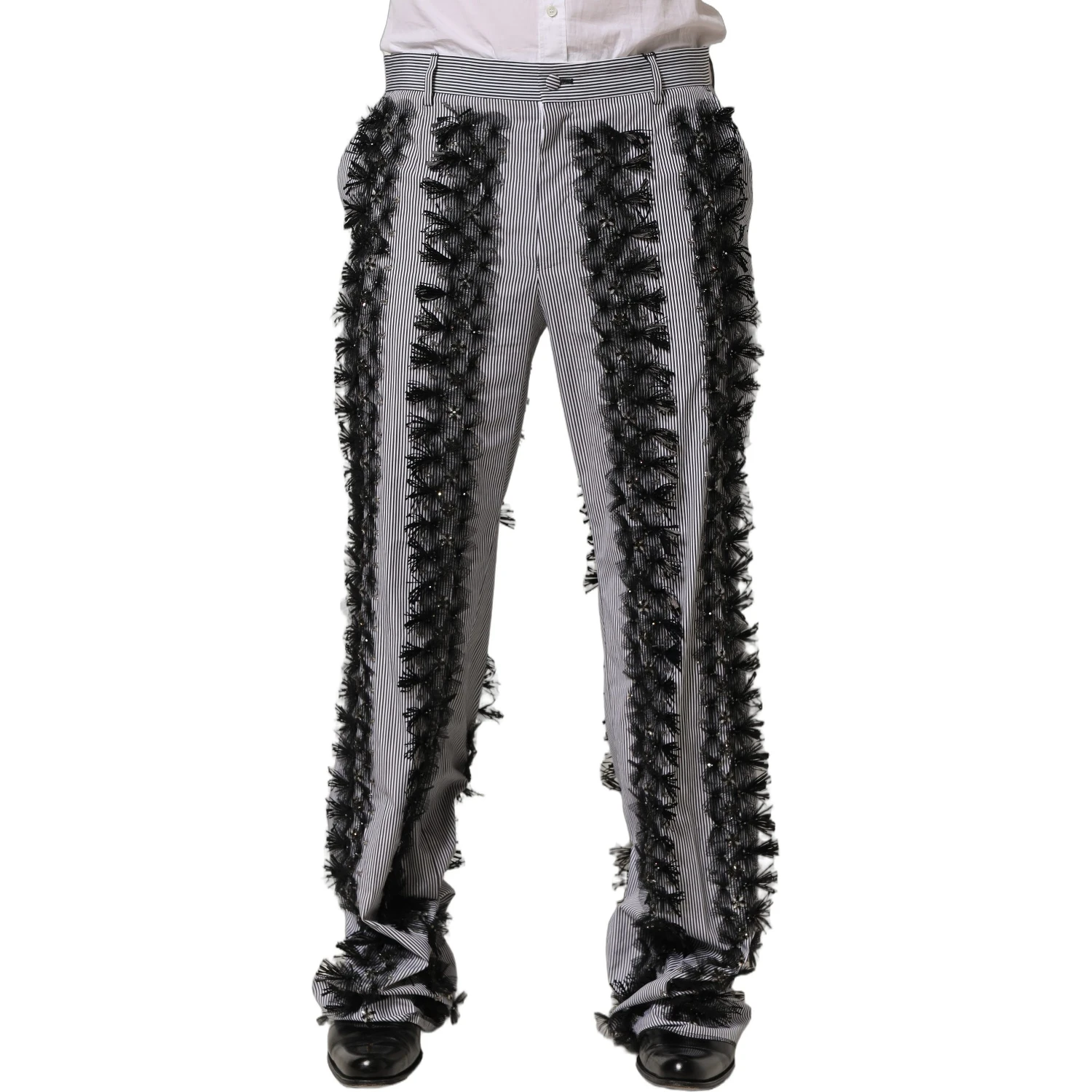 BlackGray Pinstripe Embellished Trouser Pants