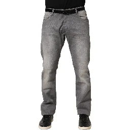 Gray Washed Mid Waist Straight Men Denim Trouser Jeans