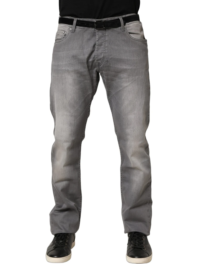 Gray Washed Mid Waist Straight Men Denim Trouser Jeans